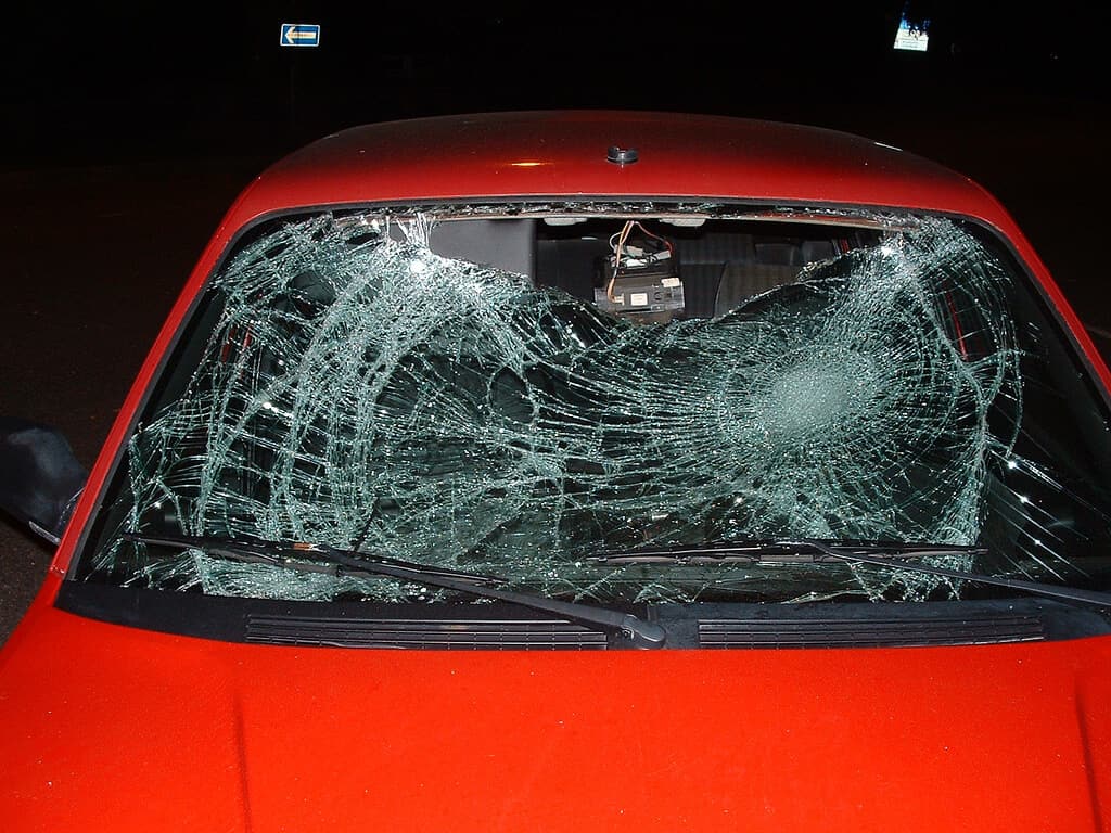 Smashed windshield 
